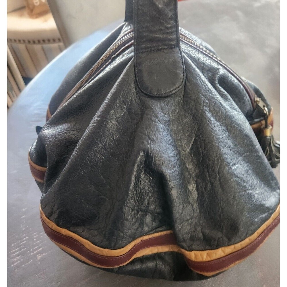VINTAGE RARE 1970S B BARON BLUE Genuine Leather Handbag Women ROUND HIPPY BLUE